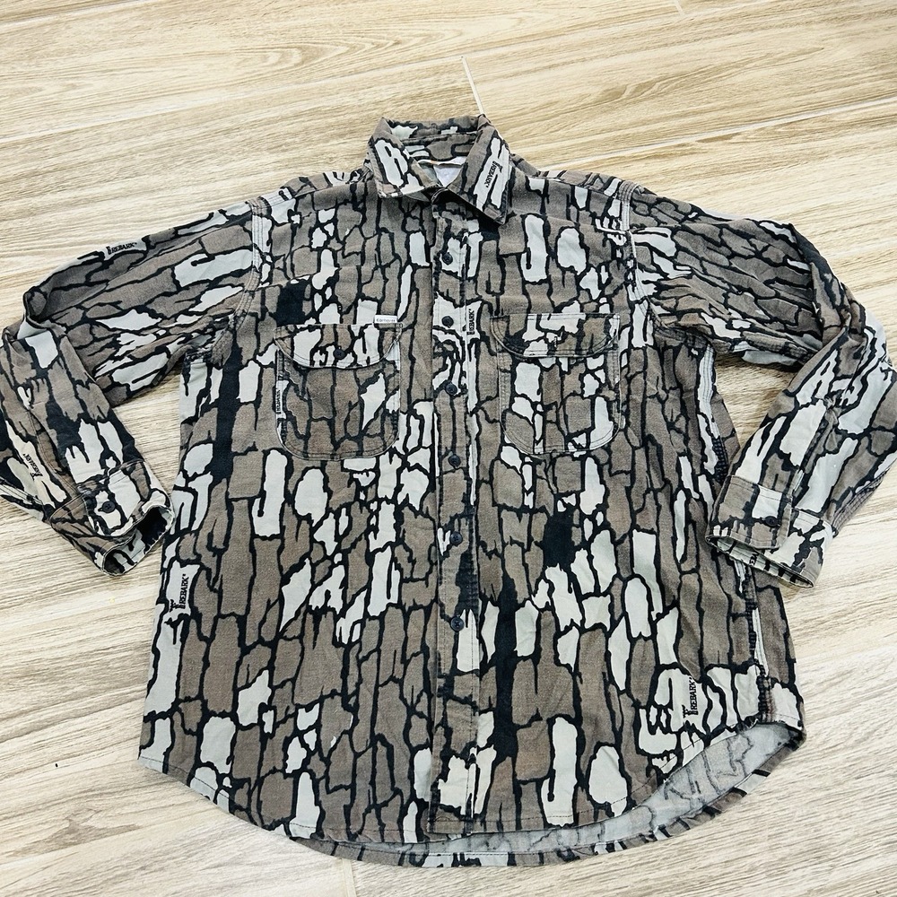 VTG Carhartt Trebark Camo Chamois Flannel Button Up Shirt Made In USA Mens Large